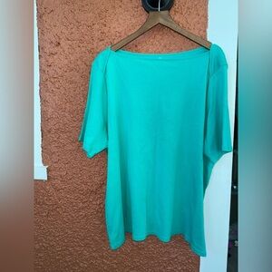 Talbots Women’s Shirt Teal Petite 3XL Boat Neck Short Sleeve Pima Cotton